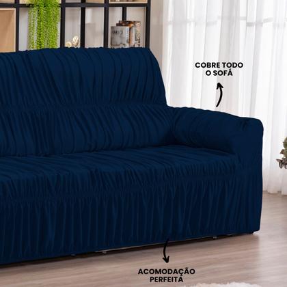 Imagem de Capa para Sofa Retratil 4 Lugares Malha Gel 21 Elasticos Marinho