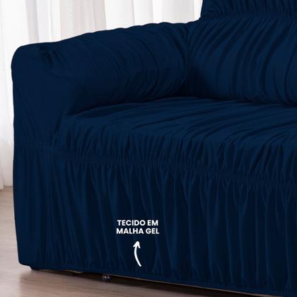 Imagem de Capa para Sofa Retratil 4 Lugares Malha Gel 21 Elasticos Marinho