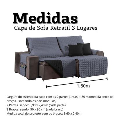 Imagem de Capa para Sofá Retrátil e Reclinável 3 Lugares Assento de 1,80m + 2 Capas de Almofada