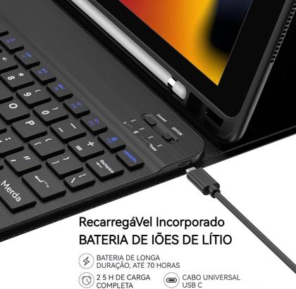 Imagem de Capa Para Tablet Capa + Mouse e Teclado Magnético Bluetooth Destacável Compativel IPad 9ª/ 8ª /7ª Geração (Preto, Teclad
