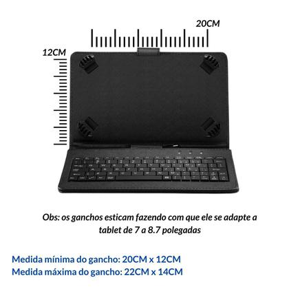 Imagem de Capa preta com Teclado e Mouse p/ Tablet Android Tipo C de 7 a 8.7 polegadas