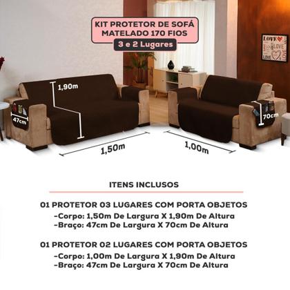 Imagem de Capa Protetor de Sofá 3 e 2 Lugares Retratil Reclinavel com Porta Objeto Lateral Decorativo
