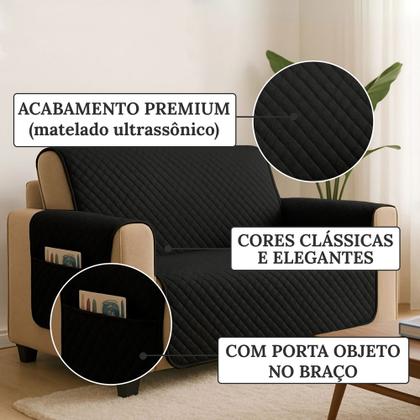 Imagem de Capa Protetor de Sofá 3 e 2 Lugares Retratil Reclinavel com Porta Objeto Lateral Decorativo