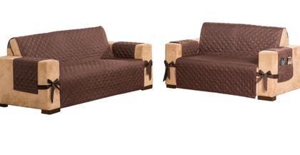 Imagem de Capa Protetor de Sofá Retratil 3 e 2 Lugares com Laço e Porta Objetos - Tabaco