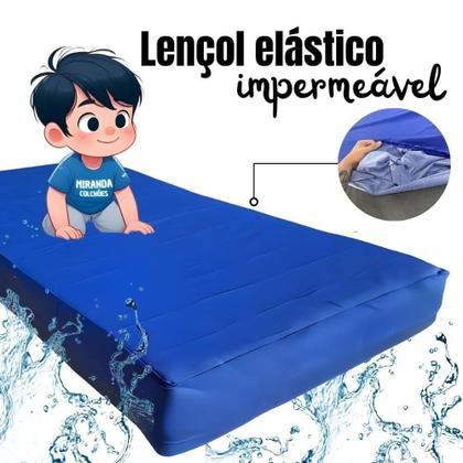 Imagem de Capa Protetora Colchão Lençol Elástico Impermeável Hospitalar 88x188x20cm - Azul