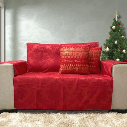 Imagem de Capa Protetora de Sofá com Braços Vermelho Natal Natalino + 2 Capas de Almofada