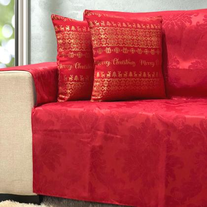 Imagem de Capa Protetora de Sofá com Braços Vermelho Natal Natalino + 2 Capas de Almofada
