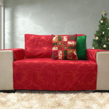 Imagem de Capa Protetora de Sofá com Braços Vermelho Natal Natalino + 2 Capas de Almofada