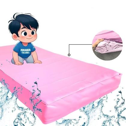 Imagem de Capa Protetora Impermeável Hospitalar P/ Colchão Lençol Elástico Solteiro 88x188x20cm - Rosa Bebê