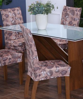 Imagem de Capa Protetora Para Cadeira de Jantar 6 Lugares Malha Estampada Resistente Elástica