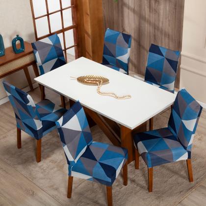 Imagem de Capa Protetora Para Cadeira de Jantar 6 Lugares Malha Estampada Resistente Elástica