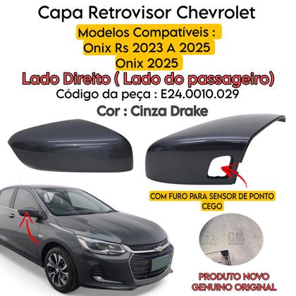 Imagem de Capa Retrovisor Chevrolet Onix 2025 Lado Direito Cinza Drake Com Furo Sensor Original