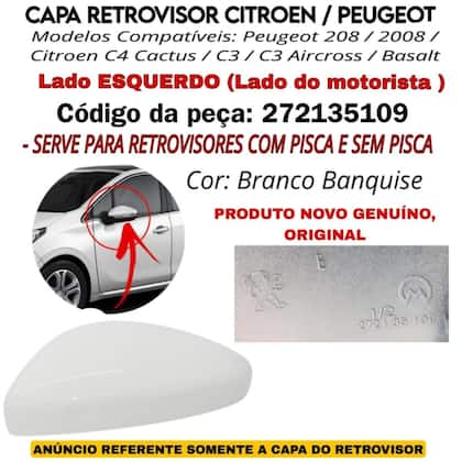 Imagem de Capa Retrovisor Citroen Basalt 2025 Lado Esquerdo Branco Banquise Original