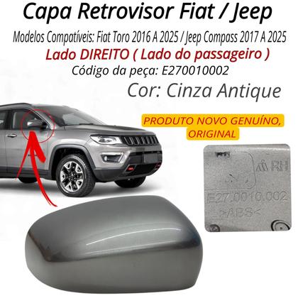 Imagem de Capa Retrovisor Fiat Toro 2016 A 2025 Jeep Compass 2017 A 2025 Lado Direito Cinza Antique