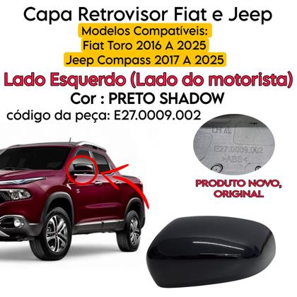 Imagem de Capa Retrovisor Jeep Compass 2017 2018 2019 2020 2021 2022 2023 2024 2025 Lado Esquerdo Preto Shadow