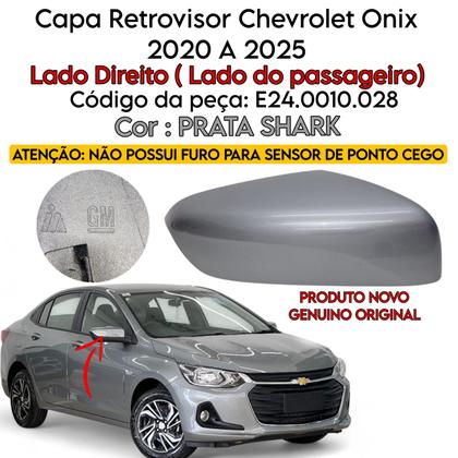 Imagem de Capa Retrovisor Onix 2020 2021 2022 2023 2024 2025 2025 Lado Direito Prata Shark Sem Furo Sensor
