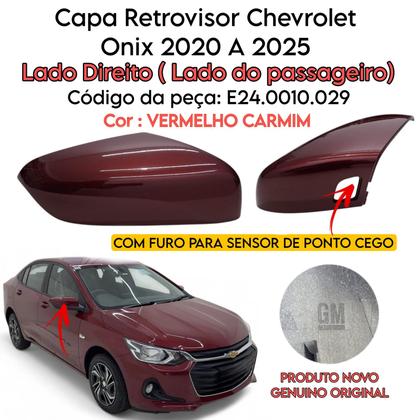 Imagem de Capa Retrovisor Onix Plus 2020 2021 2022 2023 2024 2025 Vermelho Carmim Lado Direito Com Furo Sensor Original