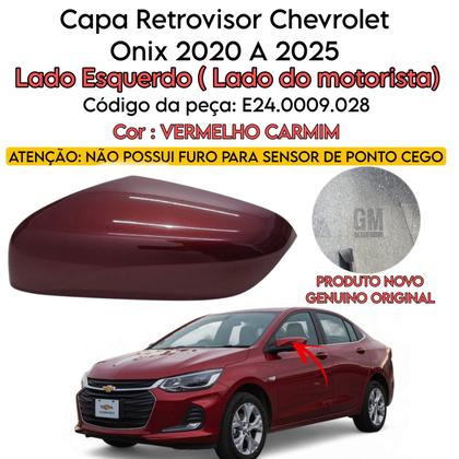 Imagem de Capa Retrovisor Onix Plus 2020 2021 2022 2023 2024 2025 Vermelho Carmim Lado Esquerdo Sem Furo Sensor