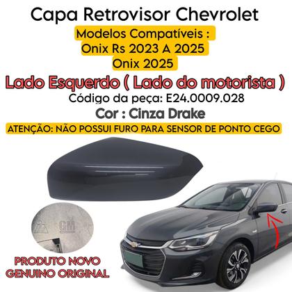 Imagem de Capa Retrovisor Onix Rs 2023 2024 2025 Cinza Drake S/ Furo Sensor Esquerdo