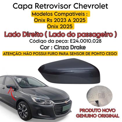 Imagem de Capa Retrovisor Onix Rs 2023 2024 2025 Cinza Drake S/ Furo Sensor Lado Direito Original
