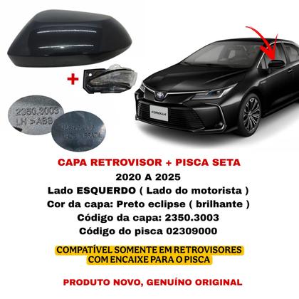 Imagem de Capa Retrovisor Pisca Seta Corolla 2020 2021 2022 2023 2024 2025 Lado Esquerdo Preto Eclipse