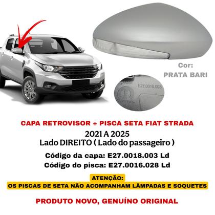 Imagem de Capa Retrovisor Pisca Seta Fiat Strada 2021 2022 2023 2024 2025 Lado Direito Prata Bari