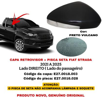 Imagem de Capa Retrovisor Pisca Seta Fiat Strada 2021 2022 2023 2024 2025 Lado Direito Preto Vulcano Original