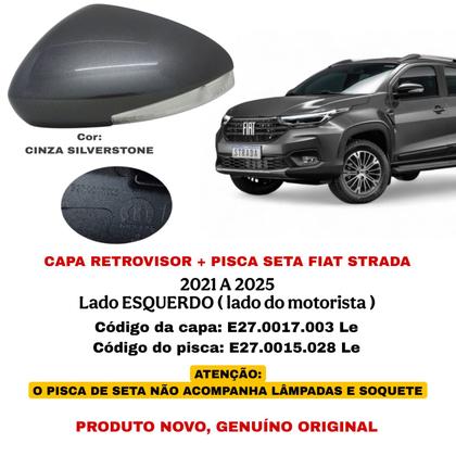 Imagem de Capa Retrovisor Pisca Seta Fiat Strada 2021 2022 2023 2024 2025 Lado Esquerdo Cinza Silverstone Original