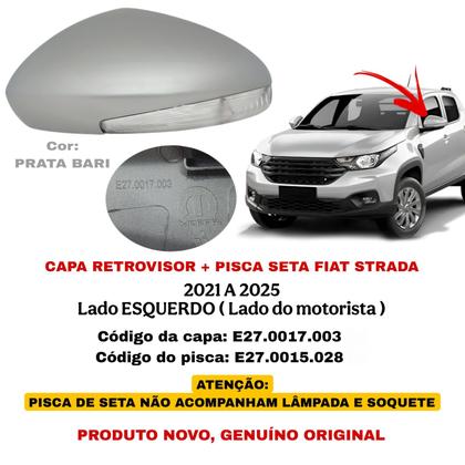 Imagem de Capa Retrovisor Pisca Seta Fiat Strada 2021 2022 2023 2024 2025 Lado Esquerdo Prata Bari Original