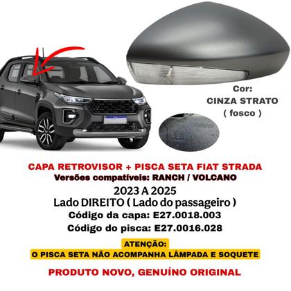 Imagem de Capa Retrovisor Pisca Seta Fiat Strada Ranch Volcano 2023 2024 2025 Lado Direito Cinza Strato Fosco