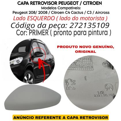 Imagem de Capa Retrovisor Primer Peugeot 2008 2015 2016 2017 2018 2019 2020 2021 2022 2023 2024 Para Pintura Lado Esquerdo