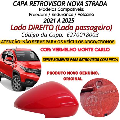 Imagem de Capa Retrovisor Strada Ranch  2021 2022 2023 2024 2025 Lado Direito Vermelho Monte Carlo Com Furo