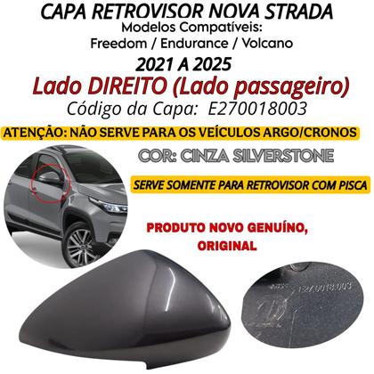 Imagem de Capa Retrovisor Strada Volcano 2021 2022 2023 2024 2025 Lado Direito Cinza Silverstone Com Furo