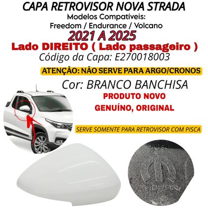 Imagem de Capa Retrovisor Strada Volcano Branco Banchisa Com Furo 2021 2022 2023 2024 2025 Lado Direito Original