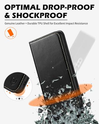 Imagem de Capa SHIELDON de Couro Genuíno para Galaxy S24+ Plus 5G - Preta