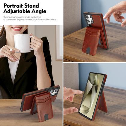 Imagem de Capa tipo carteira removível Magsafe 2 em 1 para Galaxy S25 Ultra compatível com SkyEagle com porta-cartões, feminina e masculina, compartimentos de crédito com bloqueio de RFID em couro PU magnético, com bloqueio de RFID, para Galaxy S25 Ultra 6,9", marrom