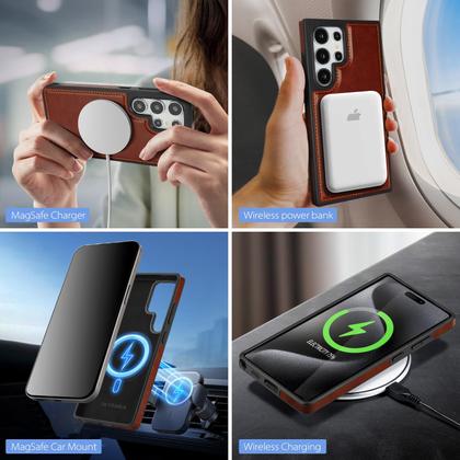 Imagem de Capa tipo carteira removível Magsafe 2 em 1 para Galaxy S25 Ultra compatível com SkyEagle com porta-cartões, feminina e masculina, compartimentos de crédito com bloqueio de RFID em couro PU magnético, com bloqueio de RFID, para Galaxy S25 Ultra 6,9", marrom