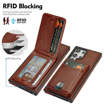 Imagem de Capa tipo carteira removível Magsafe 2 em 1 para Galaxy S25 Ultra compatível com SkyEagle com porta-cartões, feminina e masculina, compartimentos de crédito com bloqueio de RFID em couro PU magnético, com bloqueio de RFID, para Galaxy S25 Ultra 6,9", marrom