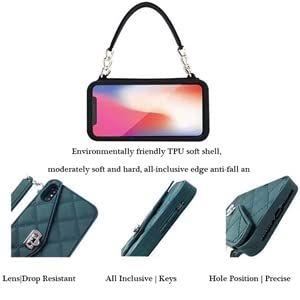 Imagem de Capa tipo carteira Yatchen para iPhone 16 Pro com alça de cordão preta