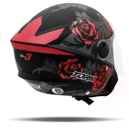 Imagem de Capacete Aberto Feminino Masculino New Liberty 3 Flowers Vermelho e Preto Pro Tork Moto