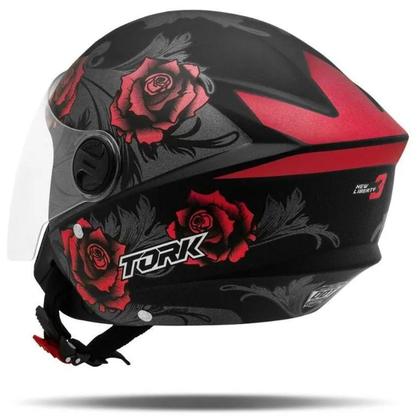 Imagem de Capacete Aberto Feminino Masculino New Liberty 3 Flowers Vermelho e Preto Pro Tork Moto