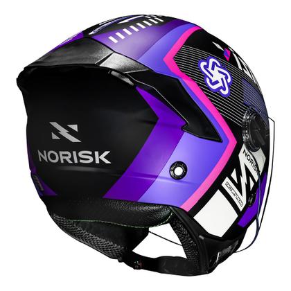 Capacete Aberto Feminino Norisk Neo Vizion Preto e Roxo Fosco Capacete Aberto Feminino Norisk Neo Vizion Preto e Roxo Fosco