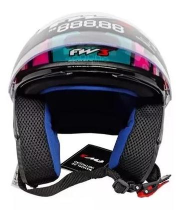 Imagem de Capacete Aberto Fw3 X Open Fox Azul Tifany C/ Óculos Interno