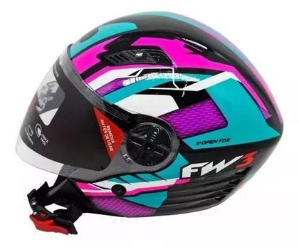 Imagem de Capacete Aberto Fw3 X Open Fox Azul Tifany C/ Óculos Interno