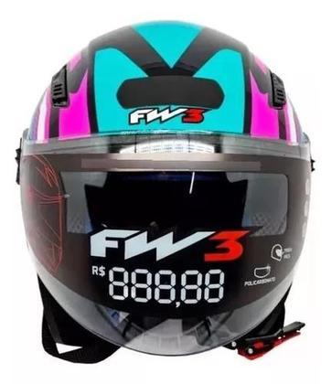 Imagem de Capacete Aberto Fw3 X Open Fox Azul Tifany C/ Óculos Interno