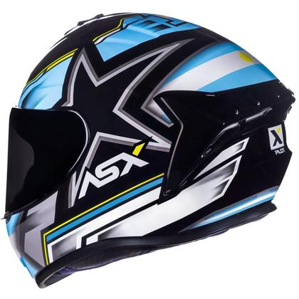 Imagem de Capacete ASX Draken Pilot Brilho Preto Azu Amarelo Moto Scooter Masculino Feminino Fechado Viseira Cristal Não Acompanha Viseira Fumê