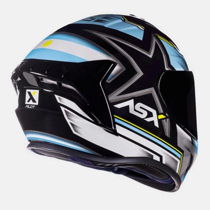 Imagem de Capacete ASX Draken Pilot Brilho Preto Azu Amarelo Moto Scooter Masculino Feminino Fechado Viseira Cristal Não Acompanha Viseira Fumê