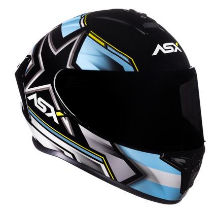Imagem de Capacete ASX Draken Pilot Brilho Preto Azu Amarelo Moto Scooter Masculino Feminino Fechado Viseira Cristal Não Acompanha Viseira Fumê