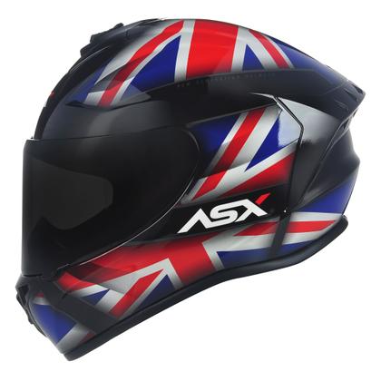 Imagem de Capacete ASX Draken UK Preto Azul e Vermelho Mais Viseira Camaleão Tamanho:62