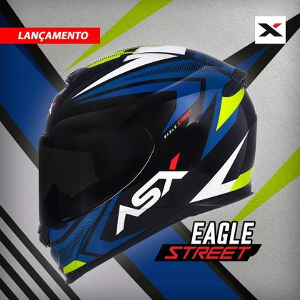 Imagem de Capacete asx eagle street brilho preto/azul/amarelo 58/m